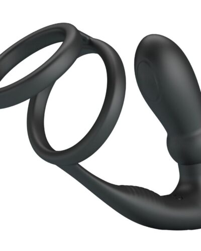 Pretty Love - Emoni Penis Ring + Anal Plug 12 Vibrations Black
