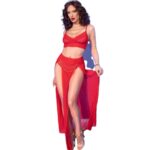 Chilirose - Cr 4850 Red Top And Leggings Set With Golden Accessories S