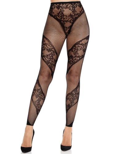 Leg Avenue - Lace And Sheer Footless Tights Black