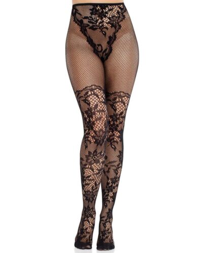 Leg Avenue - Dahlia Lace Stockings With Net Detail Black