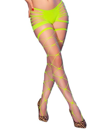 Chilirose - Cr 4867 Neon Green Fishnet Tights With Holes