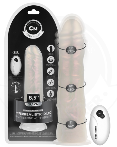 Cock Miller - Dildo With Suction Cup, Lights And Vibration With Remote Control White 21.5 cm