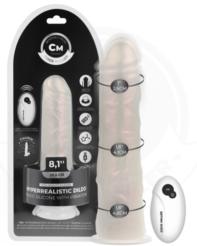 Cock Miller - Dildo With Suction Cup, Lights And Vibration With Remote Control White 20.5 cm