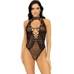 Leg Avenue - Net and Lace Keyhole Halter Bodysuit One Size