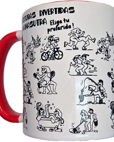 Diablo Picante - White Kamasutra Positions Mug With Red Handle 370 ml