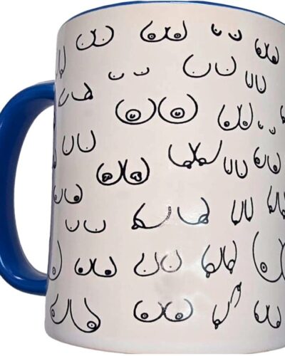 Diablo Picante - White Boobs Mug With Blue Handle 370 ml