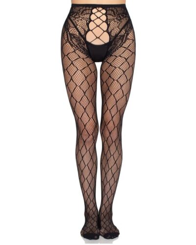 Leg Avenue - 1966 Net Tights With Crotchless Panty Black - One Size