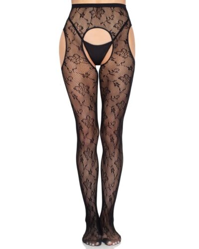 Leg Avenue - 1967 Bloom Net Suspender Tights Black - One Size