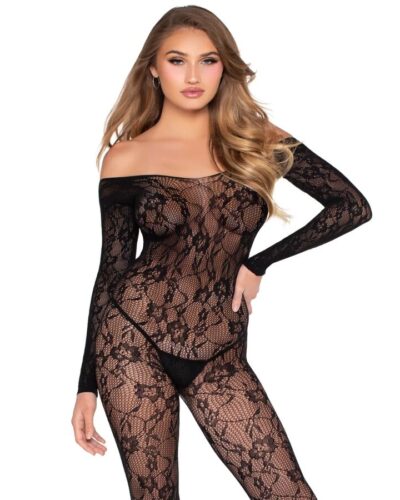 Leg Avenue - 89366 Lace Lingerie Bodystocking Black - One Size