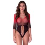 Passion - Bs118 Black And Red Mesh Bodystocking