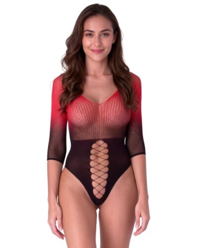 Passion - Bs118 Black And Red Mesh Bodystocking
