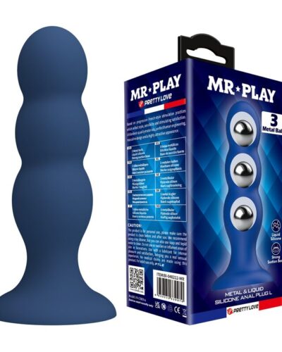 Mr Play - Anal Plug With Metal Balls And Suction Cup Blue