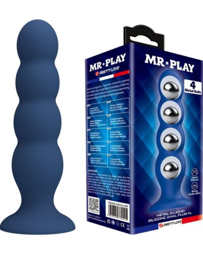 Mr Play - Anal Plug With 4 Metal Balls And Suction Cup Blue