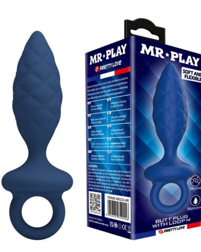 Mr Play - Textured Anal Plug With Ring Blue M