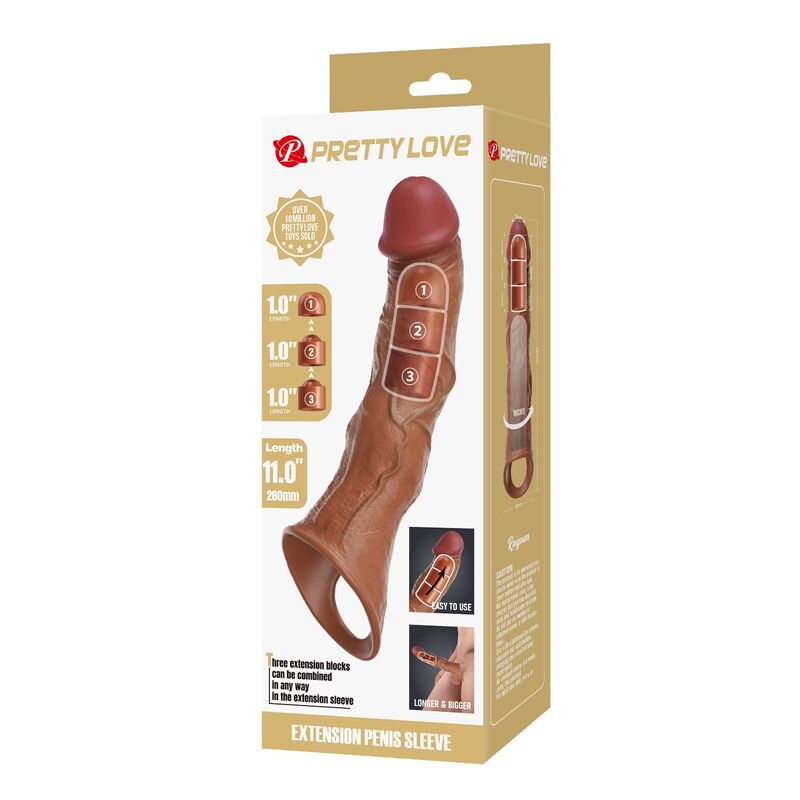 Pretty Love - Adjustable Penis Extension Sleeve 28 Cm Ø 4.5 Cm Brown - Image 2