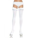 Leg Avenue - White Opaque Tights With Ruffle And Bow Finish