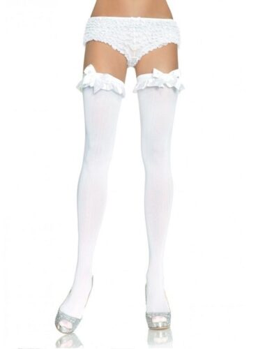 Leg Avenue - White Opaque Tights With Ruffle And Bow Finish