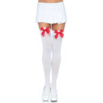 Leg Avenue - Nylon Thigh Highs With Bow White / Red