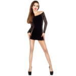 Passion - Woman Bs025 Bodystocking Black Dress Style One Size