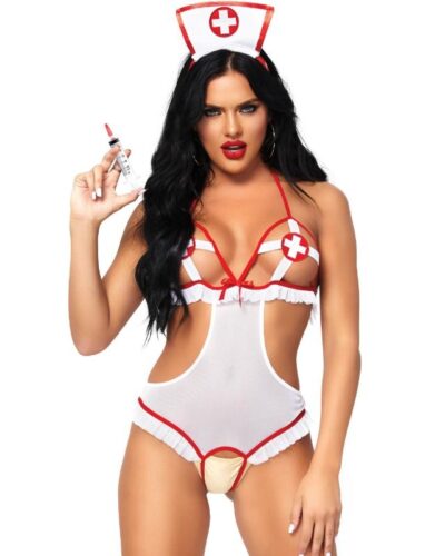 Leg Avenue - Nurse Open Crothless Teddy One Size