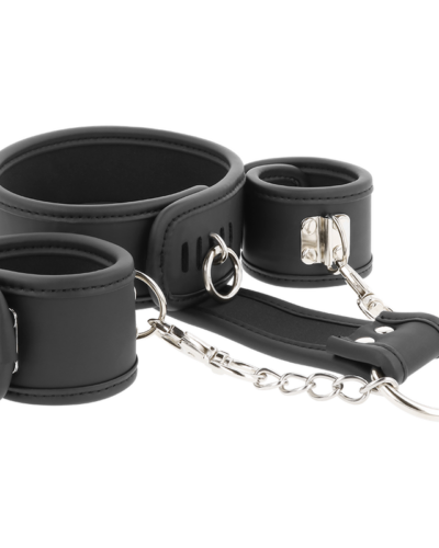 Fetish Submissive - Vegan Leather Necklace And Handcuffs With Noprene Lining