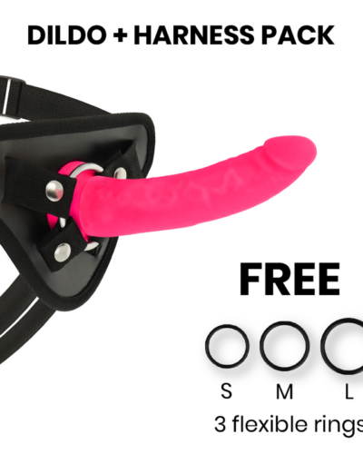 Delta Club - Toys Harness + Dong Pink Silicone 17 cm -O- 3 cm