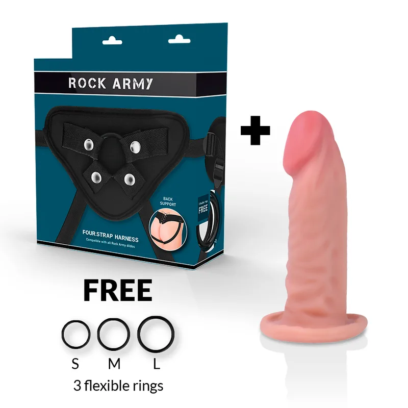 Rockarmy - Harness + Dual Density Tiger Realistic Dildo 14 cm -O- 4.46 cm - Image 2