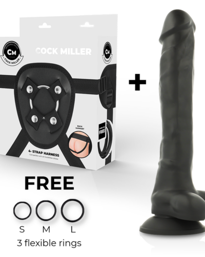 Cock Miller - Harness + Silicone Density Articulable Cocksil Black 24 cm